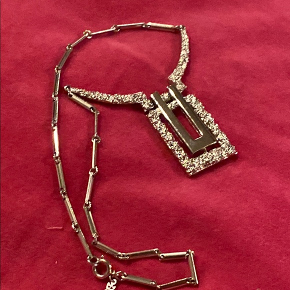 Vintage Crown Trifari Silver  Necklace with Geometric Pendant